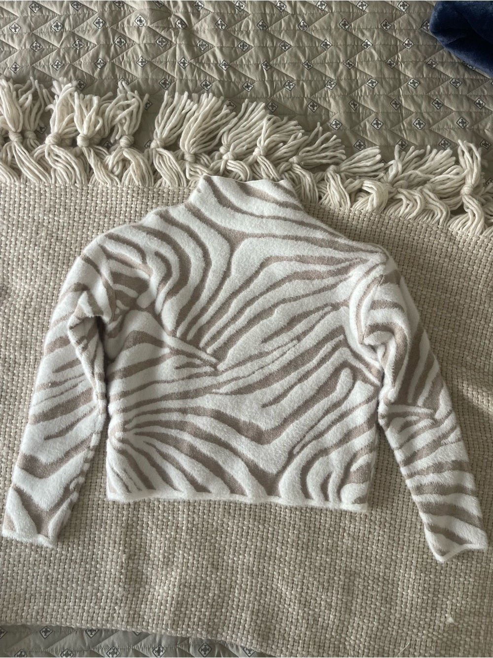Cynthia Rowley Cream & Taupe Zebra Mock Neck Sweater